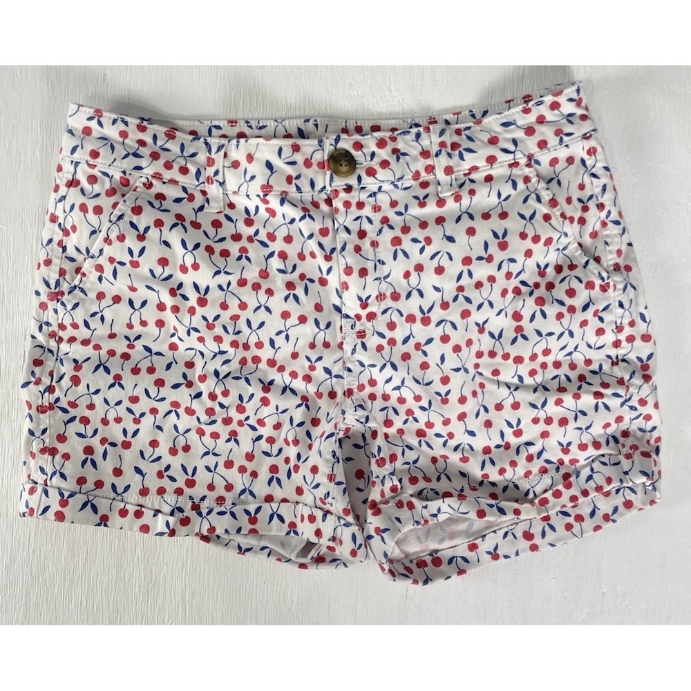 Y2K So‎ Juniors Cuffed Shorts Size 7 White w/Cherries Print Stretch Mid-Rise